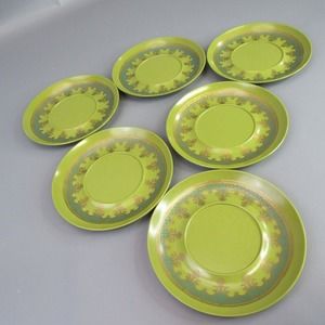 Vtg Allied Chemical 6" Plates Styled by‎ Georges Briard Avocado Green Melamine
